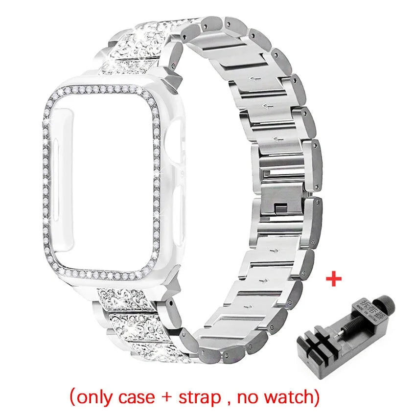 Chains Strap Case+Strap Metal Band Women Bracelet For Apple Watch 49mm 46mm 44mm 42mm 40 38mm for iWatch 10 9 8 7 6 5 SE 4 3 2 1