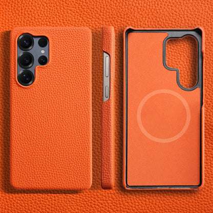 for Magsafe Case for Samsung Galaxy S26 S24 S25 Ultra Plus Natural Cowhide Leather Magnetic Protector Luxury Phone Back Cover