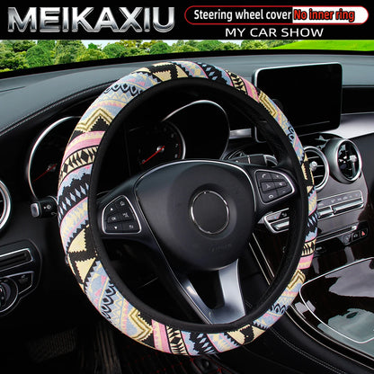 38CM Ethnic Bohemian Style Fabric Car Steering Wheel Cover All-Season Use No Inner Ring Automotive Decoration Accessory