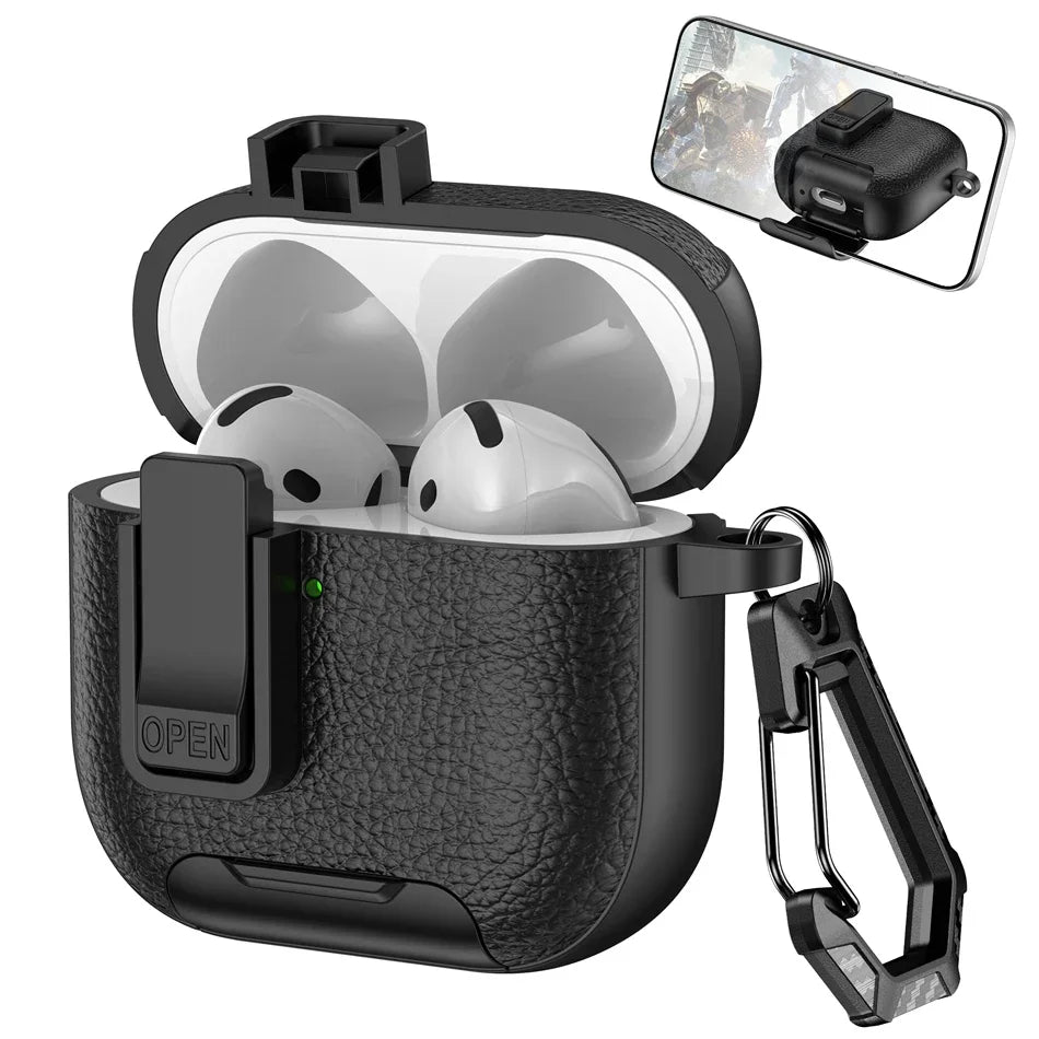 with Carabiner Lock Phone Stand Protective Case for Airpods 4 3 2 1 Pro Cover Cases Shockproof Sleeve for Airpods Pro 1 2 3 4th