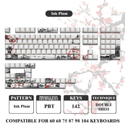 Kanagawa Themed Top/Side Printed RGB Backlit Keycaps 125 Keys Dye Sub PBT Keycaps Cherry Profile for Cherry MX Swtches Keyboard