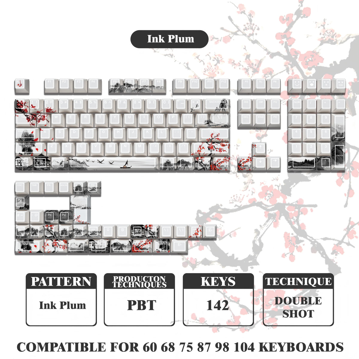 Kanagawa Themed Top/Side Printed RGB Backlit Keycaps 125 Keys Dye Sub PBT Keycaps Cherry Profile for Cherry MX Swtches Keyboard