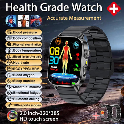 2026 Fit 3 New Health AI Nursing SmartWatch Men ECG+PPG Blood Lipid Uric Acid Health Analysis Clock Bluetooth Call Watch For IOS
