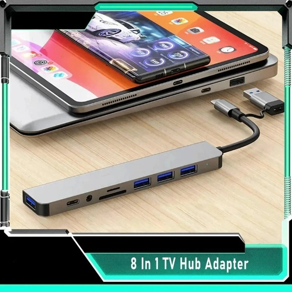 8 in 1 USB C Hub Expander Multiport Adapter Type C Splitter Dock USB 3 Port for Xiaomi Phone Tablet Fast Data Transfer Charging