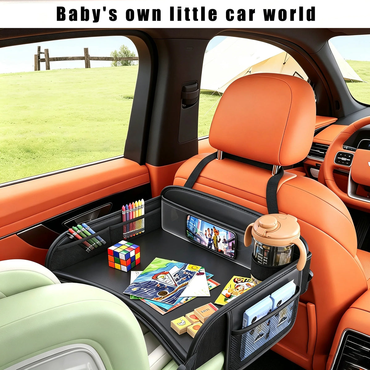 Car Rear Seat Baby Travel Tray Waterproof Kids Dining Table Cartoon Storage Toy Holder Child Safety Seat Desk Organizer Interior