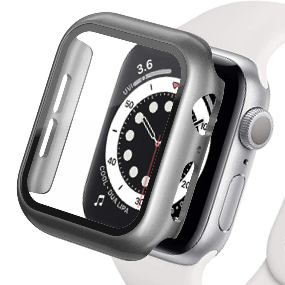 Glass+Matte Watch Cover for Apple Watch Case 45mm 41mm 44mm 40mm 42mm 38mm Bumper+Screen Protector for Iwatch SE 8 7 6 5 4 3 2 1