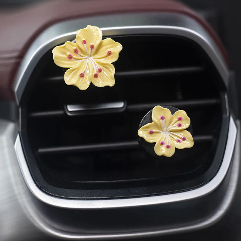 2Pcs Car Perfume Clip Flower Air Outlet  Decorations Bright Peach Blossom Cherry Blossom Car Air Freshener with Fresh Color