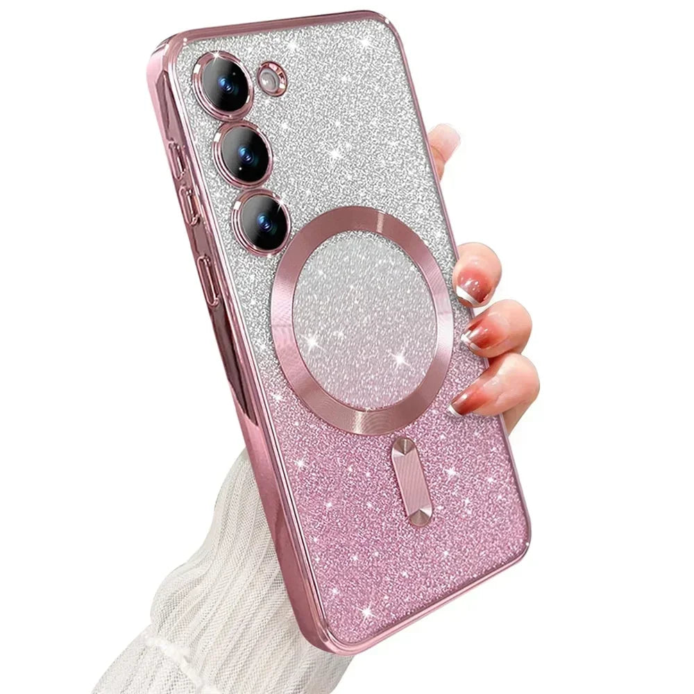 Glitter Bright Case For Samsung Galaxy A56 A36 A16 A06 A17 A26 S24 FE S22 S21 S20 S23 Plus S26 S25 Ultra Magnetic Wireless Cover