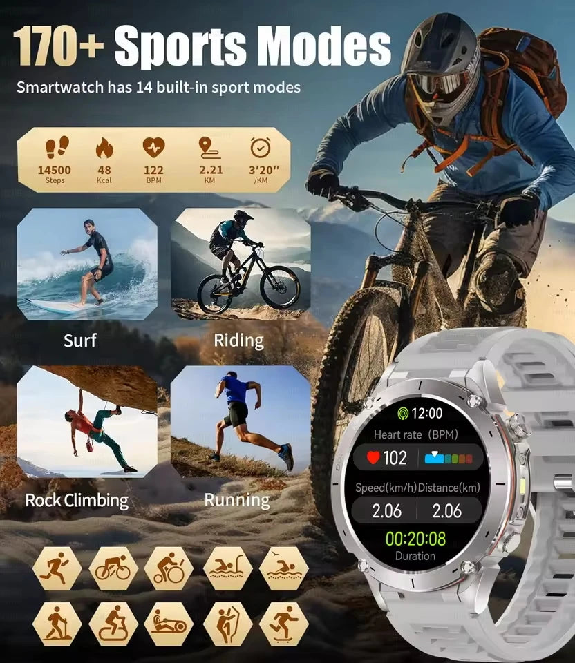 Outdoors TANK New GPS SmartWatch Man Dual-Band GNSS Military 10ATM Waterproof LED Flashlight Compass Altimeter NFC HD Call Watch