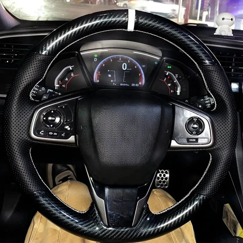 Car Steering Wheel Cover Non-slip Carbon Fiber Suede Braid For Honda Civic 10 2016-2021 CR-V CRV 2017-2021 Clarity 2018-2021