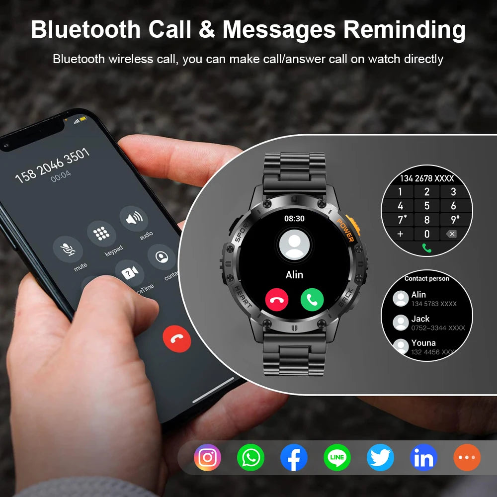 LIGE 1.43 Inch AMOLED Screen Bluetooth Call Flashlight 530mAh Outdoor Men Smart Watch Sports Health Monitor For Android IOS K65