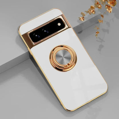 Stylish Plating Soft Silicon Shockproof Case for Google Pixel 10 9 8 7 Pro XL 9A 8A 7A Car Magnetic Ring Bracket Protect Cover