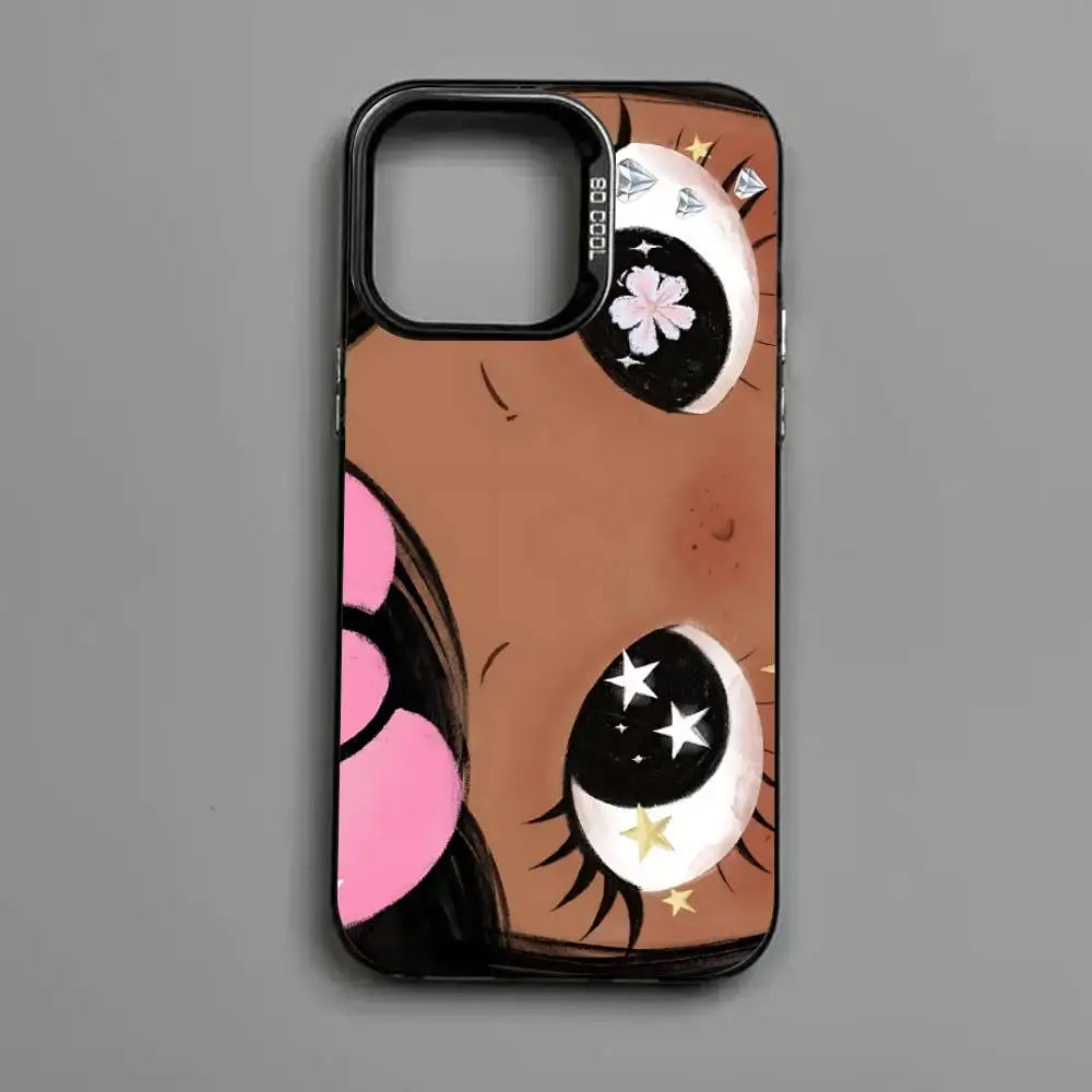 Kawaii Cute Black Big Eyes Cool Phone Case For IPhone 17 16 Plus Pro Max 15 14 13 12 11 Matte Colorful Covers