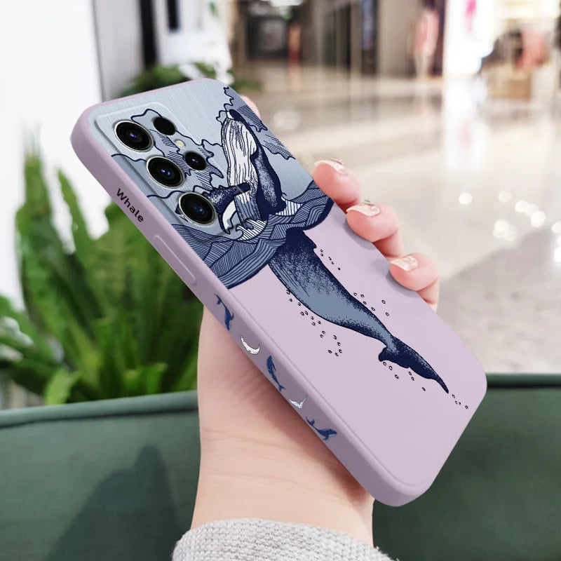 Whale Jumping Phone Case For Samsung Galaxy S25FE  S24 S23 S22 S21 S20 S10 S10E S9 Ultra Plus FE Note 20 Ultra 10 9 Plus Cover