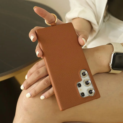 Luxury Cowhide Genuine Leather Case for Samsung Galaxy S26 Ultra S23 S22 S21 S26FE  Strap Crossbody Lanyard Phone Cover Coque