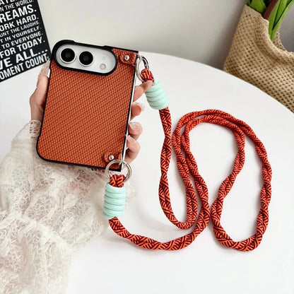For iPhone Duo Fold Phone Case Crossbody Lanyard Solid Color Woven Case Shockproof Anti Scratch for iPhone Duo Protective Cover