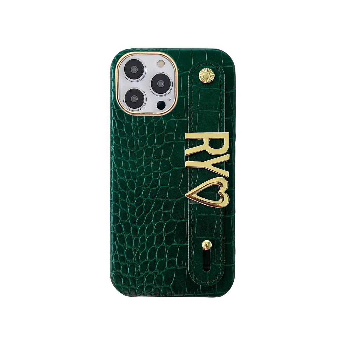 Holding Strap Personalised Custom Name Gold Metal Letters Leather Phone Case For Iphone 14 13 12 17 Pro Max 16promax Cover