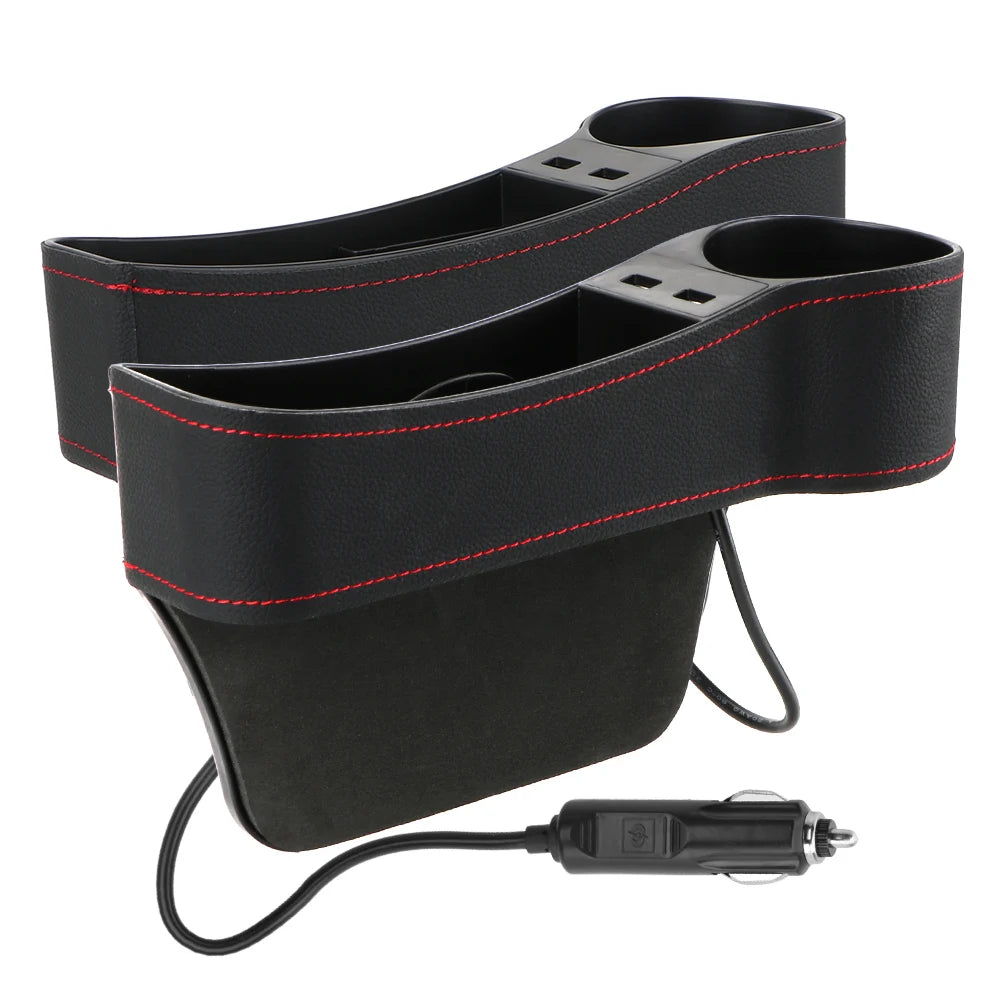 Car Seat Gap Storage Box Seat Gap Slit Box Phone Bottle Cups Holder Box Car Organizer Dual USB Charger Leather Car Accessories