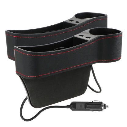 Car Seat Gap Storage Box Seat Gap Slit Box Phone Bottle Cups Holder Box Car Organizer Dual USB Charger Leather Car Accessories