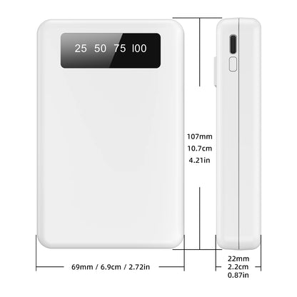 Mini Slim 10000mAh Portable Power Bank, Built-in LED Digital Display, 1 USB-A Port & 3 Integrated Cables, Small Lightweight Design, Multi-Device Simultaneous Charging for Travel, Camping and Emergency, Compatible with Android
