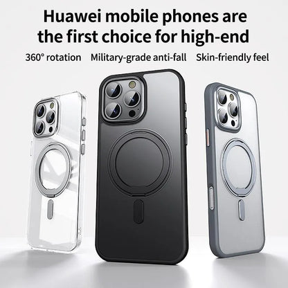 Transparent Phone Case for iPhone 17 Pro Max 16 Plus 15 14 With Magnetic MagSafe Rotating Bracket Shock Proof Protective Cover