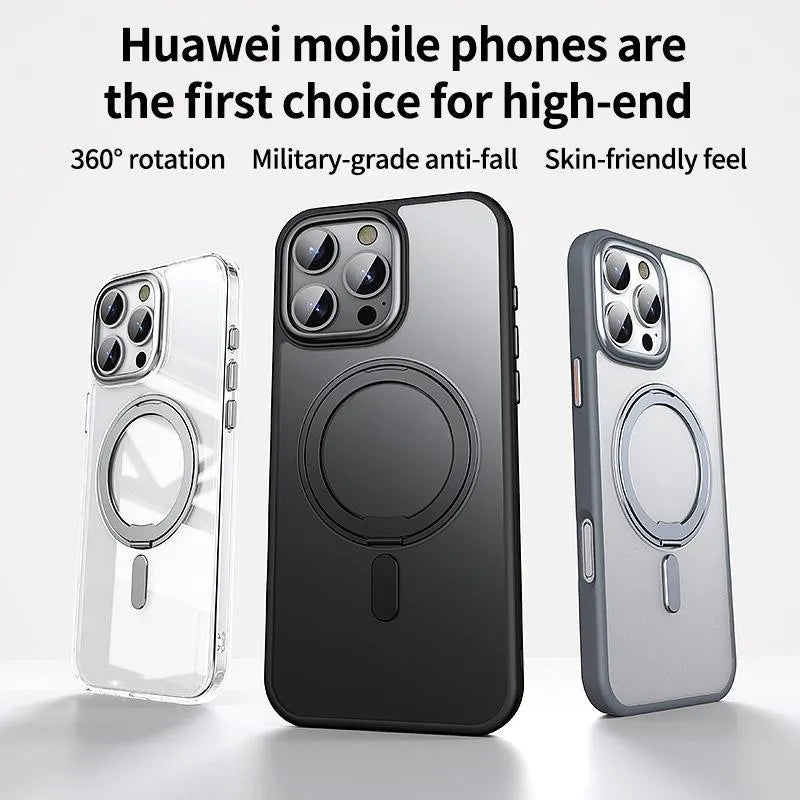 Transparent Phone Case for iPhone 17 Pro Max 16 Plus 15 14 With Magnetic MagSafe Rotating Bracket Shock Proof Protective Cover