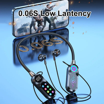 HD Screen Earphones Bluetooth 5.4 Headphones Neckband Headsets TWS Wireless Earbuds HiFi Stereo Voice Assistant Support TF Play