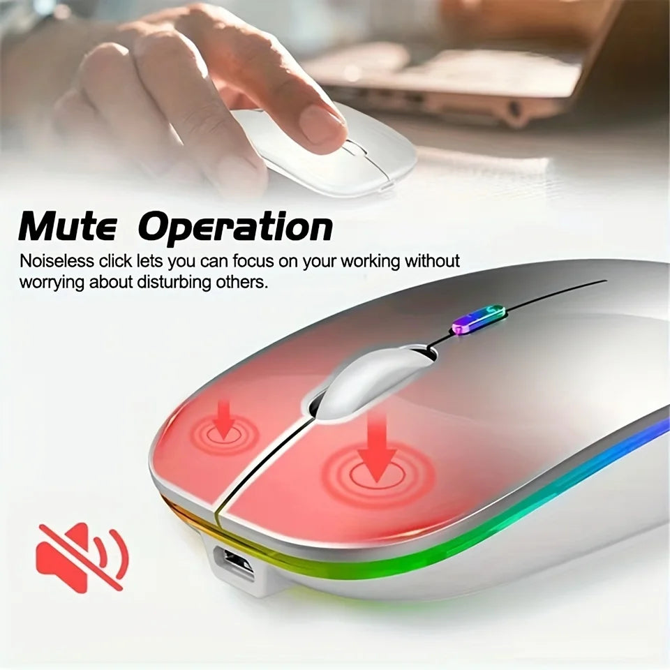 Wireless Rechargeable Mouse With LED Backlight  Bluetooth With Type-C Adapter Gaming Mouse Suitable For MAC/Laptop/PC/Windows