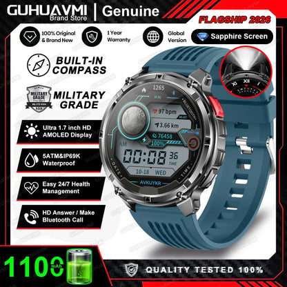 2026 New 1100mah AMOLED Smart Watch Men 170+Sport Fitness LED Flashlight IP69 Waterproof Bluetooth call GPS track Smartwatch iOS
