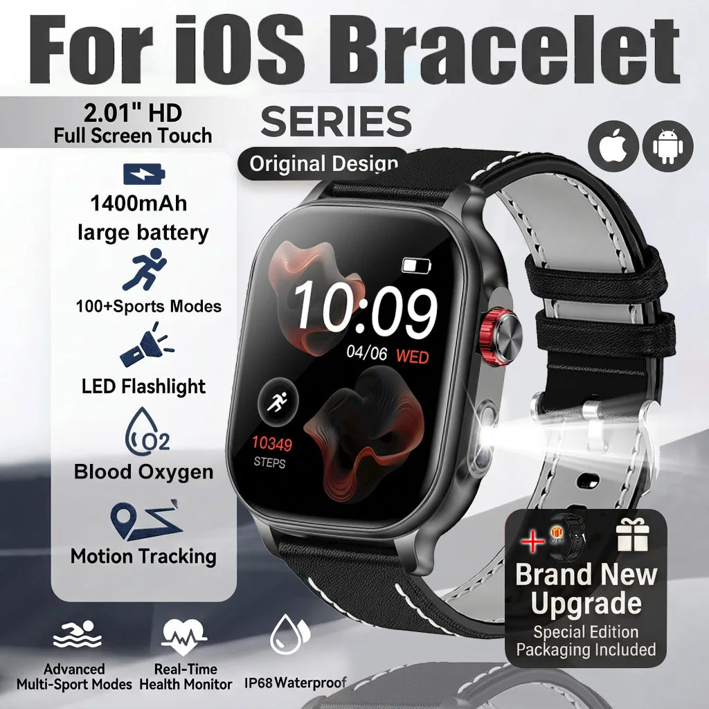 1400mAh Military Grade Smart Watch 200 Days Battery Life 5ATM Waterproof Bluetooth Call Alert LED Flashlight Sports Watches Men