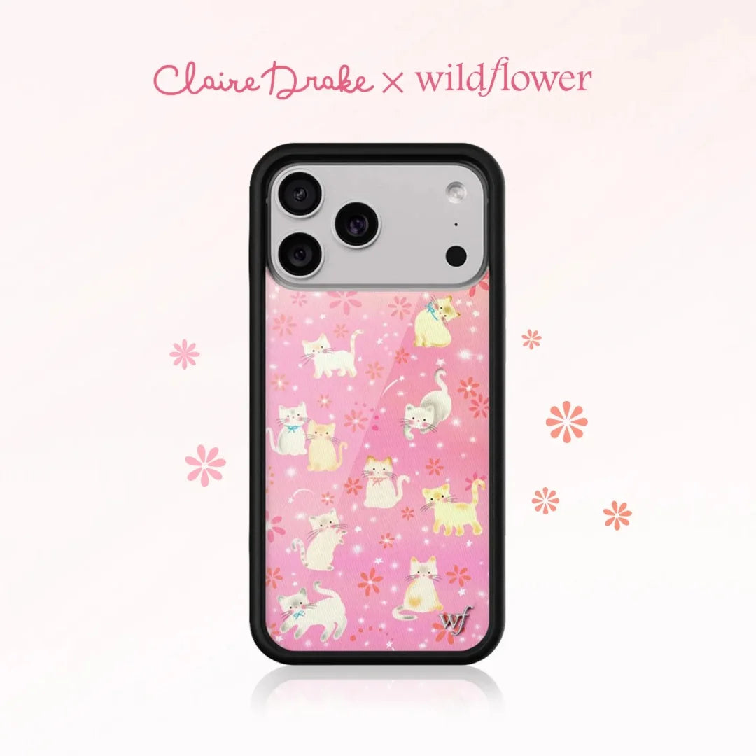 Wildflower Cute Cat Claire Drake Phone Case for iPhone 11 16 15 14 13 12 17 Pro Max Plus Air 17ProMax Ins Pink Kitten Cover