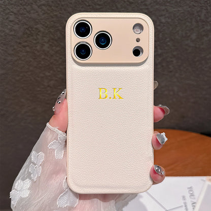 Personalized Name Faux Leather Phone Case For iPhone 17 16 15 14 13 Pro Max Plus Air Custom Initials DIY Hot Gold Foil Stamping