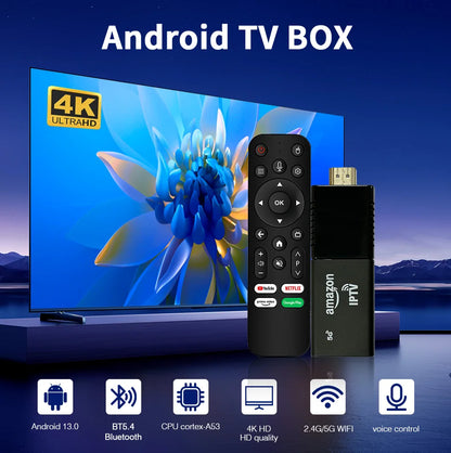 MX10 F5 4K TV Stick Android 13 Allwinner H313 4GB RAM 64GB ROM Dual Band WiFi6 BT5.4 Portable Home Streaming Media Player
