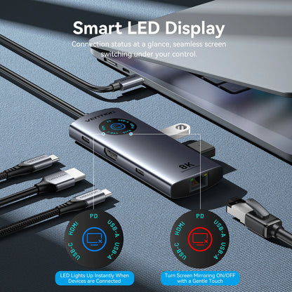 Vention 6 in 1 USB C 8K@30Hz HDMI HUB Smart Led Touch USB 3.0 Ethernet Adapter Docking Station for MacBook Lenovo HP iPad Laptop