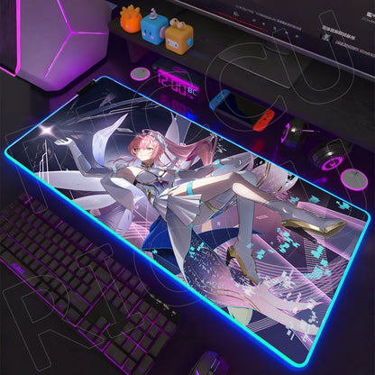 RGB HD XXL Mousepad Game Wuthering Waves Aemeath Mouse Pad Rug Desk Mat Computer Gaming PC Accessories Rubber Keyboard LED Mats