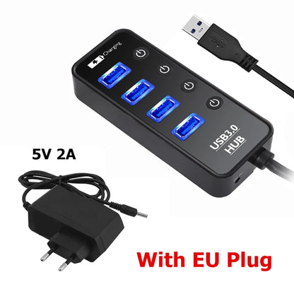USB HUB 3.0 4 Port Smart Phone Charger Multi For Ipad MacBook Pro Computer PC Notebook Laptop Accessories With Power Adapter