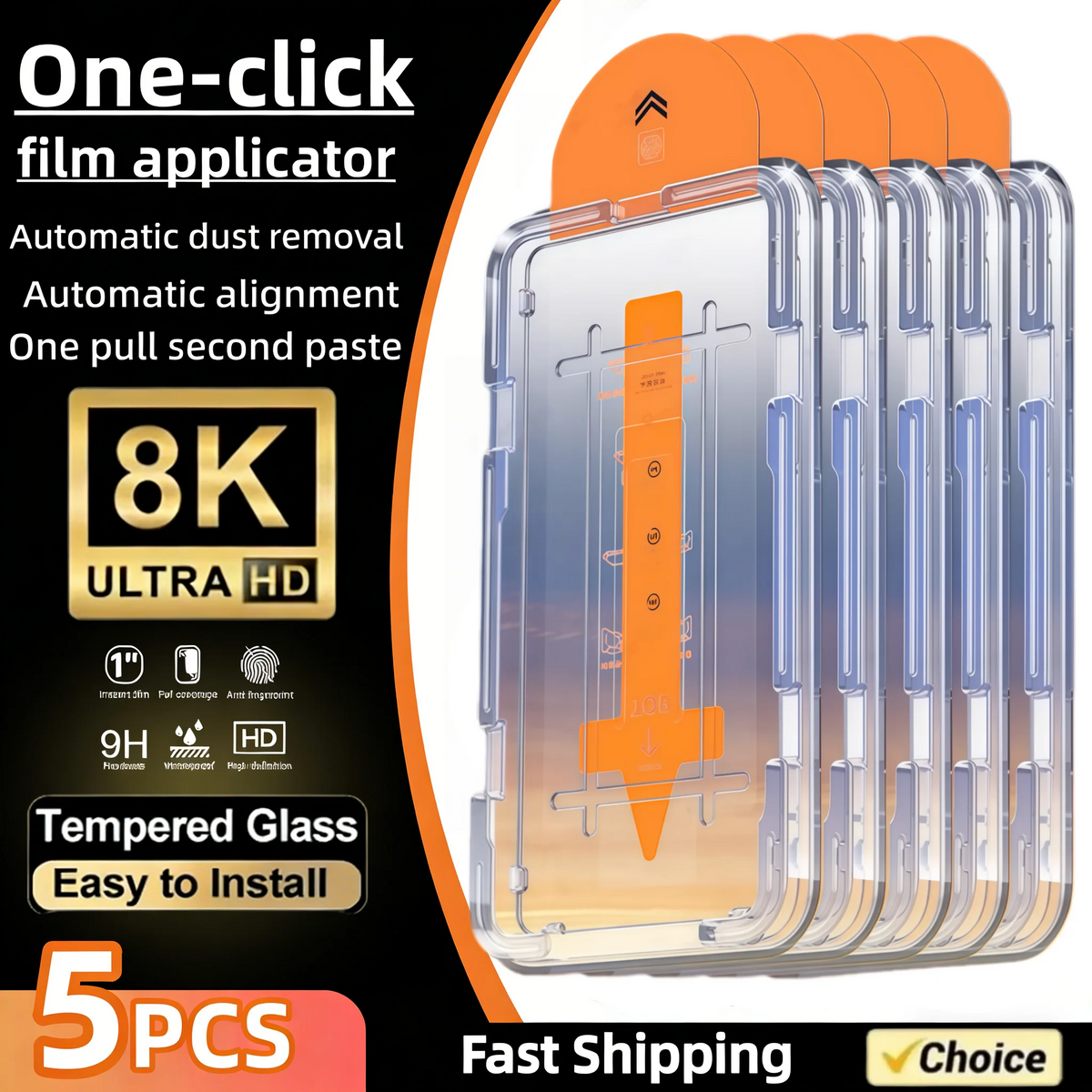 5PCS Easy Install High Definition Screen Protector For iPhone 17 16 15 14 11 Pro Max 13 12 Mini XR X XS Plus Air Tempered Glass