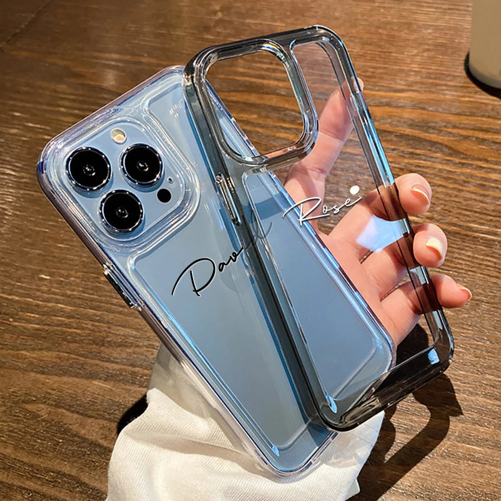 Personalized Clear Phone Cover Customized Name For iPhone18 17 16 15 14 13 12 11 Pro Max TPU Shockproof Transparent Back Case