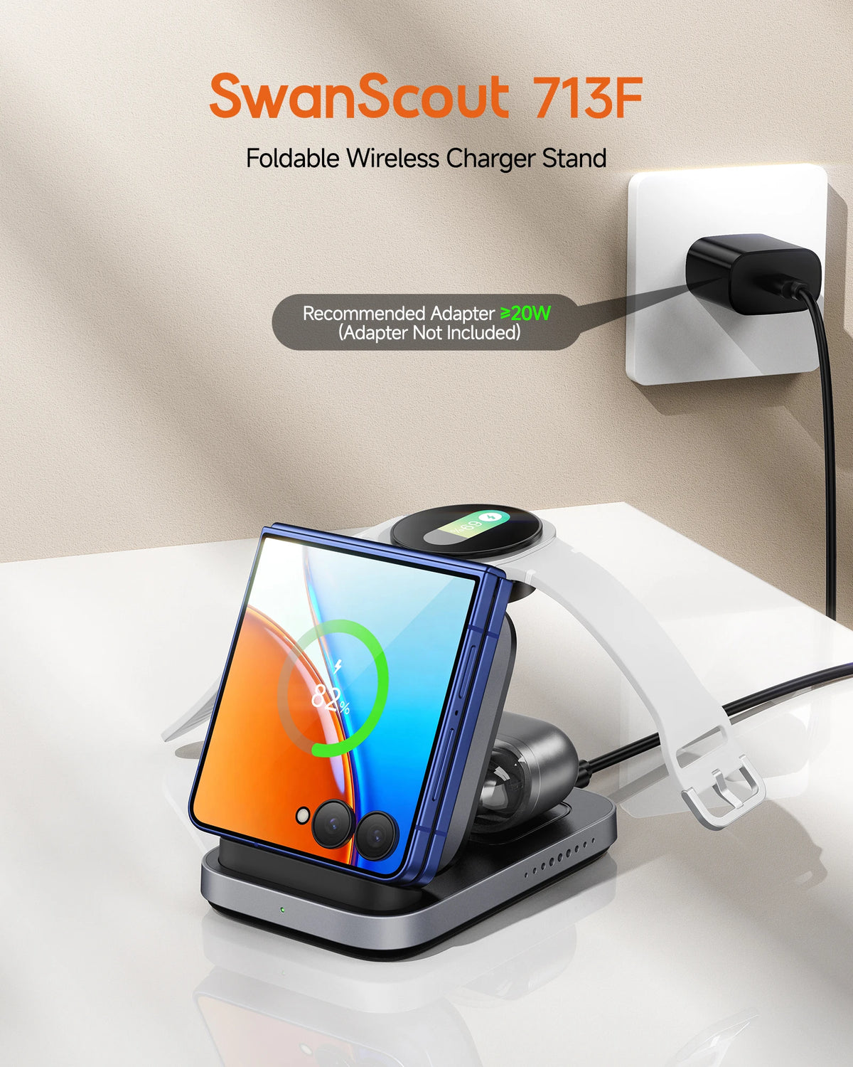 SwanScout 713F Wireless Charger for Samsung Z Flip 8 7 6 FE for Moto 60 50 Charging Station for Galaxy Watch 8 Classic Ultra 7 6
