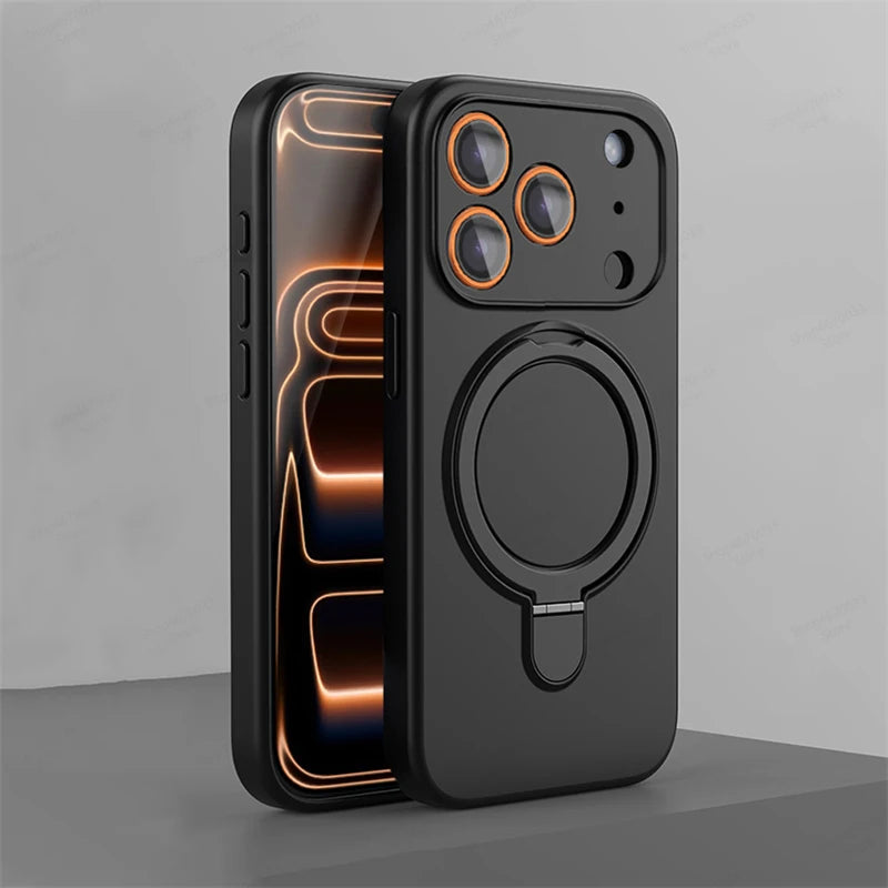 Magnetic Silicone Phone Case For iPhone 17 16 15 14 13 11 12 Pro Max Air Kickstand Ring Holder Cover For iPhone 14 15 16 Plus