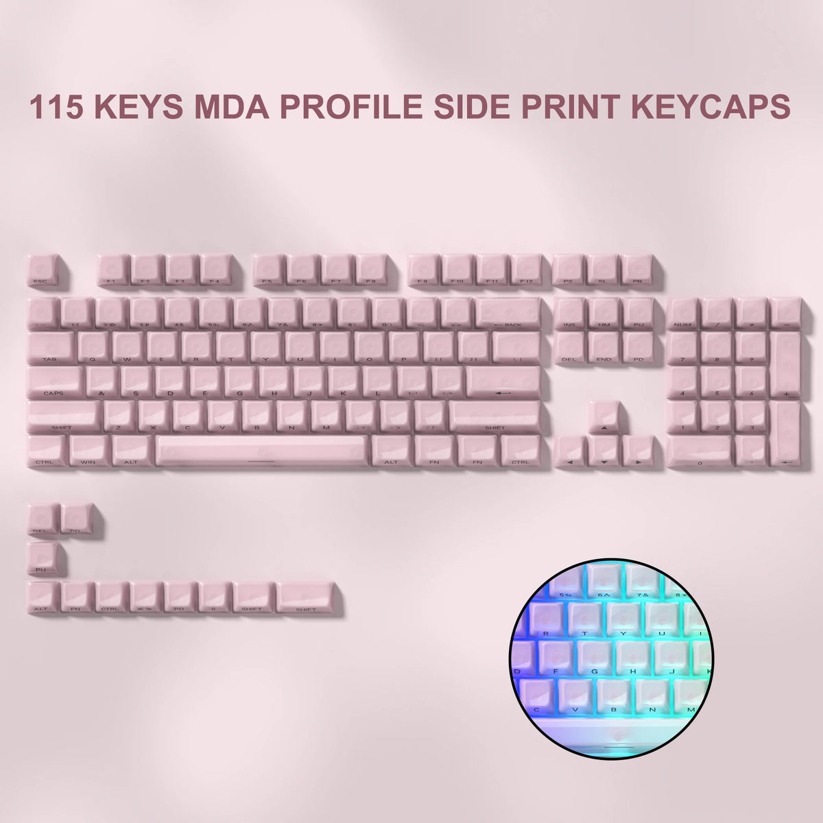 115 Keys Grey Fog Transparent Clear Keycaps Crystal PC Keycap RGB Shine Through Key Cap MDA Profile for MX Switch Keyboard