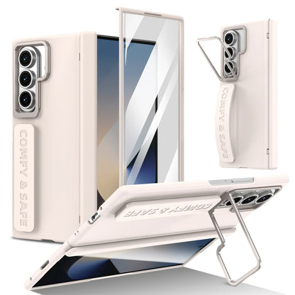 For Samsung Galaxy Z Fold 7 6 5 4 3 Wristband Hinge Lens Holder Phone Case Outer Screen Glass Film Protection Shockproof Cover