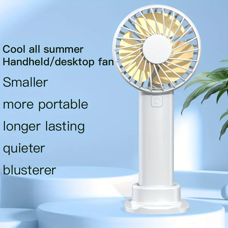 USB Mini Strong Wind Handheld Fan Portable Quiet Rechargeable Desktop Air Cooler with Phone Holder Cooling Fan Outdoor Travel