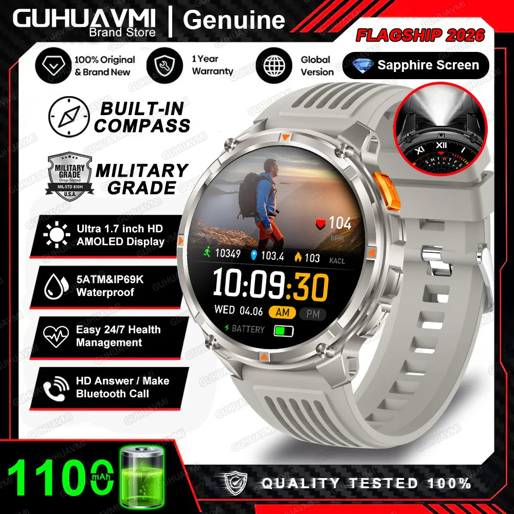 2026 New 1100mah AMOLED Smart Watch Men 170+Sport Fitness LED Flashlight IP69 Waterproof Bluetooth call GPS track Smartwatch iOS