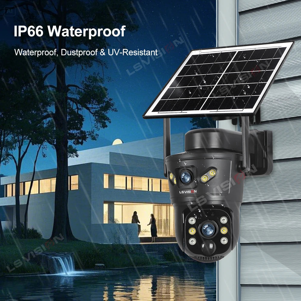 LS VISION 4K 8MP Dual Screens Solar Security Camera Outdoor 4G/WiFi Dual Lens PTZ Human Auto Tracking CCTV Cameras V380 Pro App