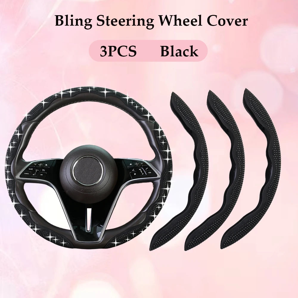 Fashion with Diamond Car Universal 38cm Steering Wheel Cover Colorful Bronzing Diamond BlingBling Steering Wheel Accessories