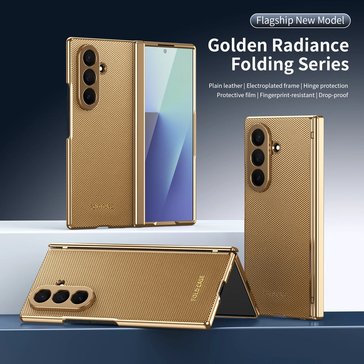 For Samsung Galaxy Z Fold 7 6 5 4 3 Electroplated Diamond Pattern Plain Leather Hinge Lens Protective Tempered Film Front Film P