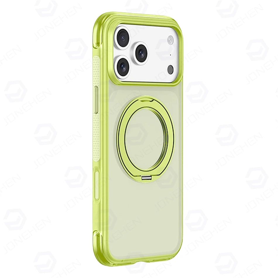 For Magsafe Anti-knock Airbag Matte Translucent Case For iPhone 16 17 18 Pro Max Rotate Magnetic Bracket Shockproof Armor Cover