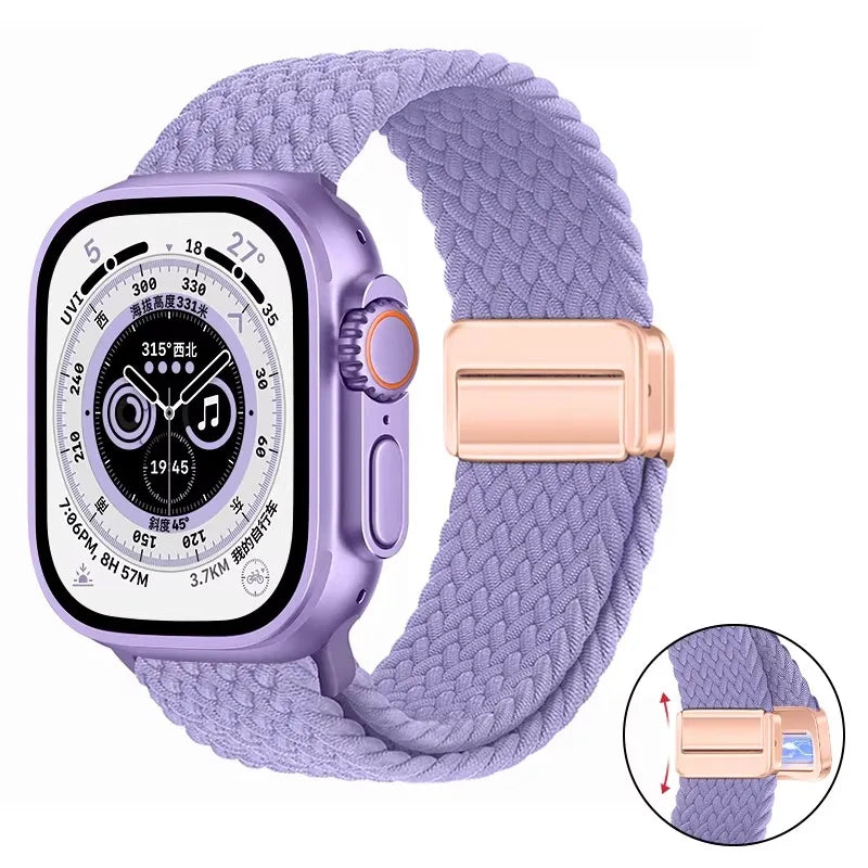 Nylon Braided Loop Band For Apple Watch Ultra 3 2 49mm 11 10 46mm 42mm 9 8 7 45/41mm Magnetic Strap iWatch 6 5 SE 44/40mm Correa