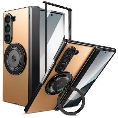 Aluminum Alloy Back Cover Phone Case for Samsung Galaxy Z Fold 8 Ultra 7/6/5/4 with 360° Rotating Ring Kickstand,Hinge Protector